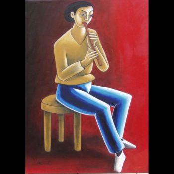 Peinture intitulée "le Flutiste" par Stephane Carel, Œuvre d'art originale, Huile