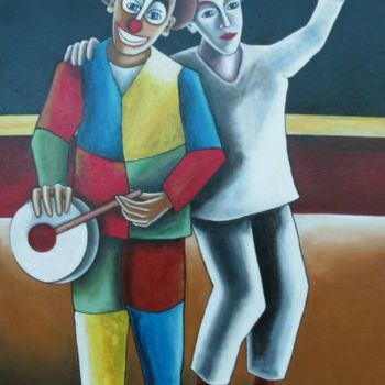 Painting titled "les clowns" by Stephane Carel, Original Artwork, Oil