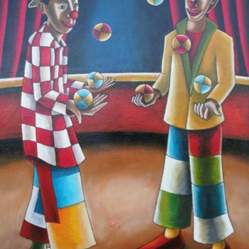 Painting titled "les jongleurs" by Stephane Carel, Original Artwork, Oil