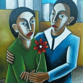 Peinture intitulée "les Amoureux" par Stephane Carel, Œuvre d'art originale, Huile