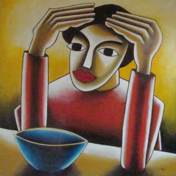 Картина под названием "l'Homme au bol" - Stephane Carel, Подлинное произведение искусства, Масло