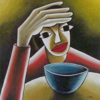 Painting titled "l'Homme au bol" by Stephane Carel, Original Artwork, Oil