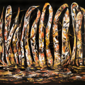 Peinture intitulée "Dancing in Birches" par Caren Keyser, Œuvre d'art originale, Acrylique