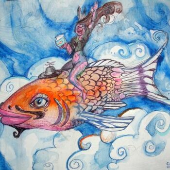 Peinture intitulée "Flying Fish" par Cari Smith, Œuvre d'art originale, Huile