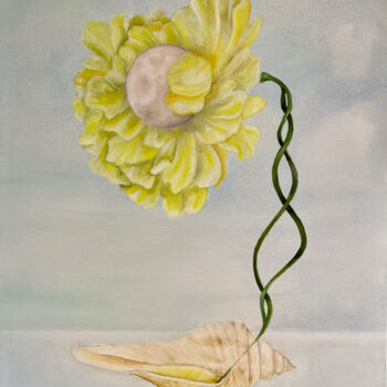 Painting titled "Pearl Flower" by Carina Martins, Original Artwork, Oil