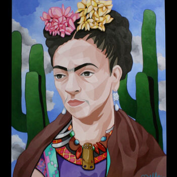 Painting titled "Frida" by Carine Capelle (Nelly), Original Artwork, Acrylic Mounted on Wood Stretcher frame