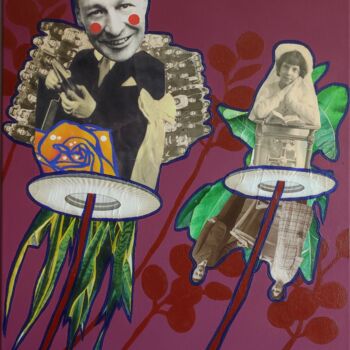 Collagen mit dem Titel "Les fleurs amoureus…" von Carine Capelle (Nelly), Original-Kunstwerk, Collagen Auf Keilrahmen aus Ho…
