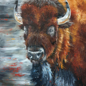 Painting titled "BUFFALO" by Carine Lauber, Original Artwork, Oil