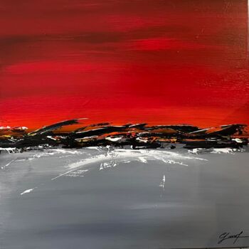 Painting titled "Un horizon érubesce…" by Carine Laval, Original Artwork, Acrylic Mounted on Wood Stretcher frame