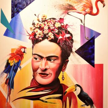 Painting titled "Frida" by Carine Ricard, Original Artwork, Acrylic Mounted on Wood Stretcher frame