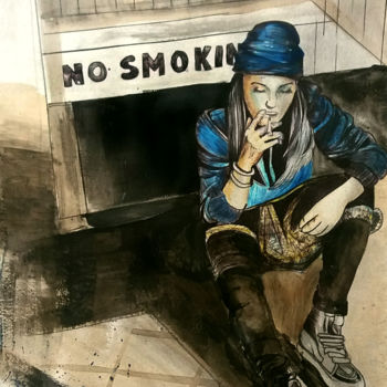 Peinture intitulée "No smocking ... ent…" par Carine Augustiniak, Œuvre d'art originale, Aquarelle
