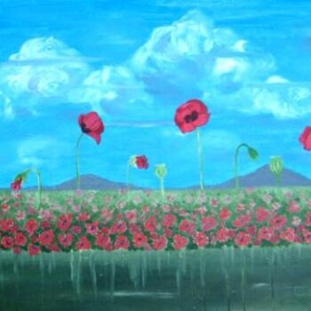 Malerei mit dem Titel "Poppy field" von Carine B, Original-Kunstwerk