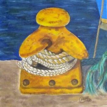 Painting titled "Bollard with moorin…" by Carine B, Original Artwork