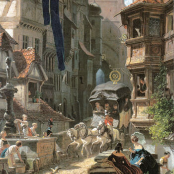 Pittura intitolato "The arrival of the…" da Carl Spitzweg, Opera d'arte originale, Olio