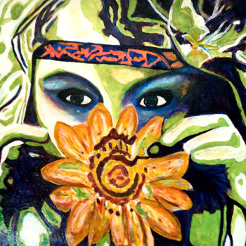 Painting titled "FLOWERS CHILD" by Carla Bertoli, Original Artwork, Acrylic