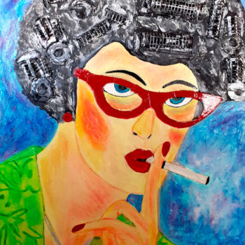 Painting titled "70s WOMAN IN CURLES" by Carla Bertoli, Original Artwork, Acrylic