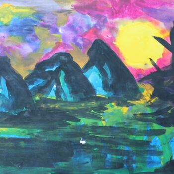 Painting titled "MONTAGNE IN FUOCO" by Carla Favoino, Original Artwork, Acrylic