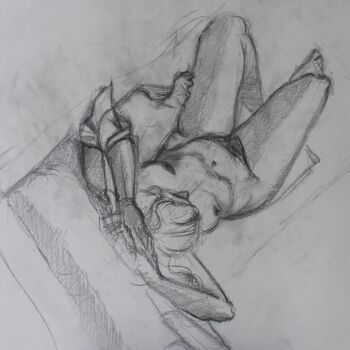 Disegno intitolato "Nudo visto dall'alto" da Carla Favoino, Opera d'arte originale, Carbone