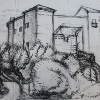 Painting titled "Il castello di Mont…" by Carla Favoino, Original Artwork, Charcoal