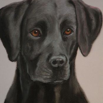 Painting titled "Black Labrador Retr…" by Carla J Connelly, Original Artwork, Oil