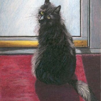 Painting titled "Cat at door" by Carla J Connelly, Original Artwork, Oil