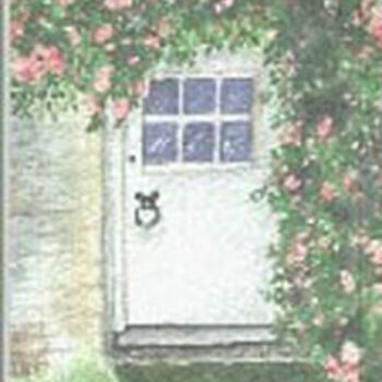 Ζωγραφική με τίτλο "Pink roses over door" από Carla J Connelly, Αυθεντικά έργα τέχνης, Λάδι