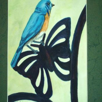 Ζωγραφική με τίτλο "Bluebird" από Carla J Connelly, Αυθεντικά έργα τέχνης, Λάδι