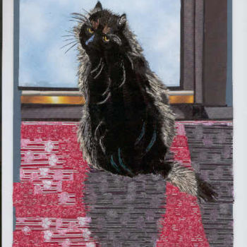 Painting titled "Cat at Door" by Carla J Connelly, Original Artwork