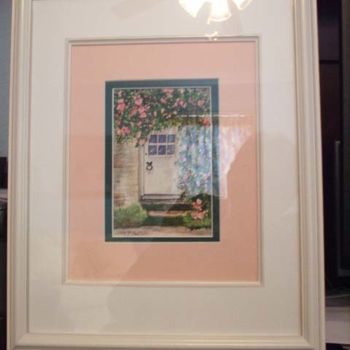 Painting titled "Pink Roses over Door" by Carla J Connelly, Original Artwork