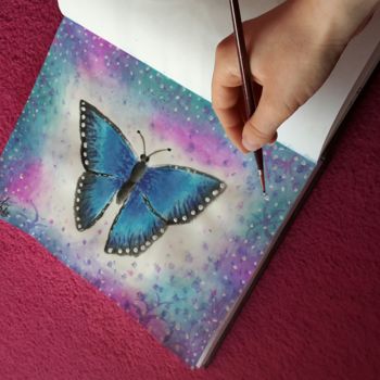 Painting titled "Papillon bleu" by Carla Sekelsky, Original Artwork, Acrylic
