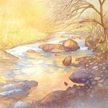 Pittura intitolato "East Lyn river, Dev…" da Carl Conway, Opera d'arte originale