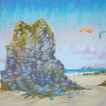 Painting titled "Rocks at Gwithian b…" by Carl Conway, Original Artwork, Oil