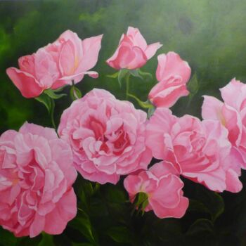 Картина под названием "Roses de printemps" - Carline, Подлинное произведение искусства, Масло