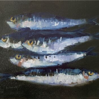 Peinture intitulée "Sardines à l'huile" par Carlita, Œuvre d'art originale, Huile