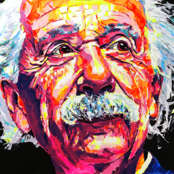 Printmaking titled "Einstein" by Carlo Bzdok, Original Artwork, Digital Print Mounted on Wood Panel