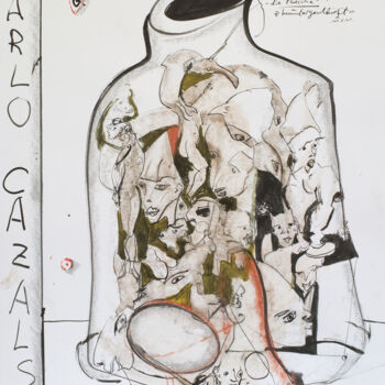Tekening getiteld "Eindruck der Umwelt" door Carlo Cazals, Origineel Kunstwerk, Conté