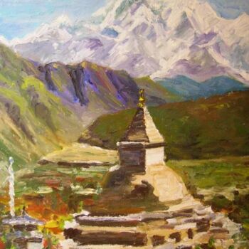 Painting titled "Tibet on the Horizon" by Carlo Gislimberti, Original Artwork, Oil