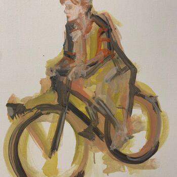Schilderij getiteld "la Nina in biciclet…" door Carlo Vercelli, Origineel Kunstwerk, Olie