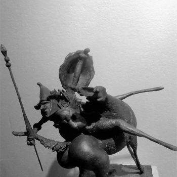 Sculptuur getiteld "Don Chisiotte" door Carlo Zoli, Origineel Kunstwerk, Keramiek