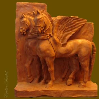Rzeźba zatytułowany „caballos alados mit…” autorstwa Carlos Arrabal, Oryginalna praca, Terakota