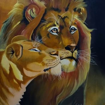 Painting titled "Leão e leoa" by Carlos Marley Carlos Deuzilayne, Original Artwork