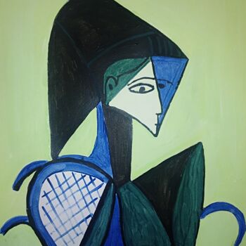 Картина под названием "Mujer vestida en ve…" - Carlos Montserrat, Подлинное произведение искусства, Акрил
