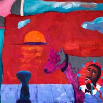 Pintura titulada "Perreando en el mue…" por Carlos Nadal, Obra de arte original, Oleo