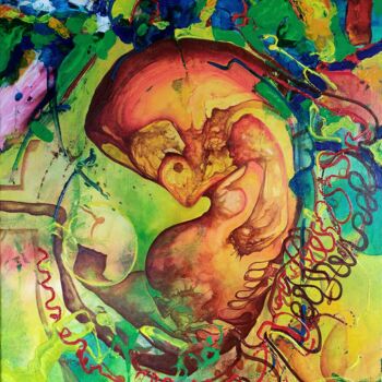 Schilderij getiteld "The gestation of a…" door Carlos Paredes Colin, Origineel Kunstwerk, Acryl