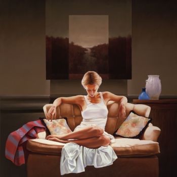Digitale Kunst getiteld "Woman on Sofa" door Carlos Reales, Origineel Kunstwerk, Digitaal Schilderwerk