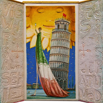 제목이 "VIEW OF PISA, WITH…"인 조형물 Carlo Salomoni로, 원작, 아크릴 기타 단단한 패널에 장착됨