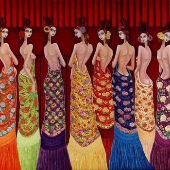 Pintura titulada "Gitanas con mantones" por Carlos Andino, Obra de arte original, Oleo