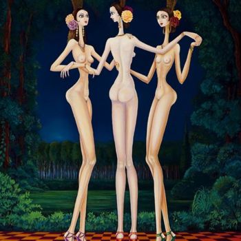 Schilderij getiteld "Las tres gracias" door Carlos Andino, Origineel Kunstwerk, Olie