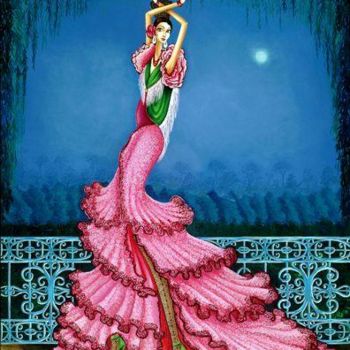 Pintura intitulada "la Rosa y la Luna" por Carlos Andino, Obras de arte originais, Óleo