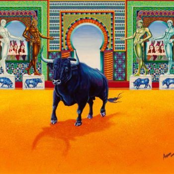 Pintura titulada "Toro libre" por Carlos Andino, Obra de arte original, Oleo